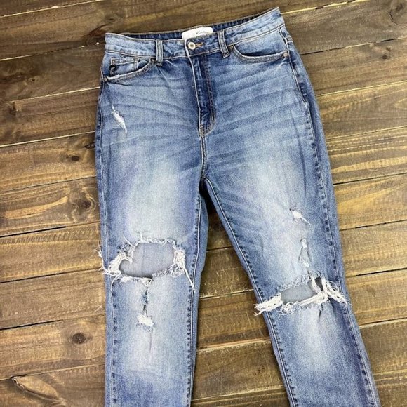 Kancan Los Angeles  High Rise Busted Knee Ripped Skinny Blue Jeans Size 27 - Picture 3 of 8